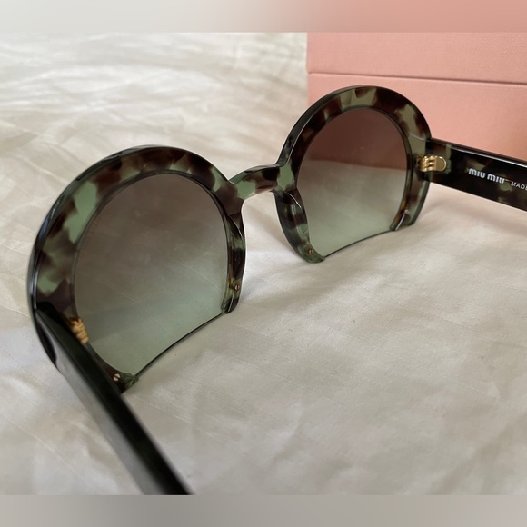 Mui Mui Designer Half Rim Round Tortoise Sunglasses - Picture 7 of 12